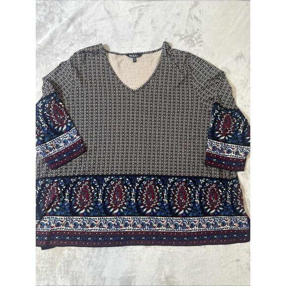 Ulla Popken Boho Paisley Print Tunic Top Size 32/34 (3X) V-Neck 3/4 Sleeve - Picture 10 of 13